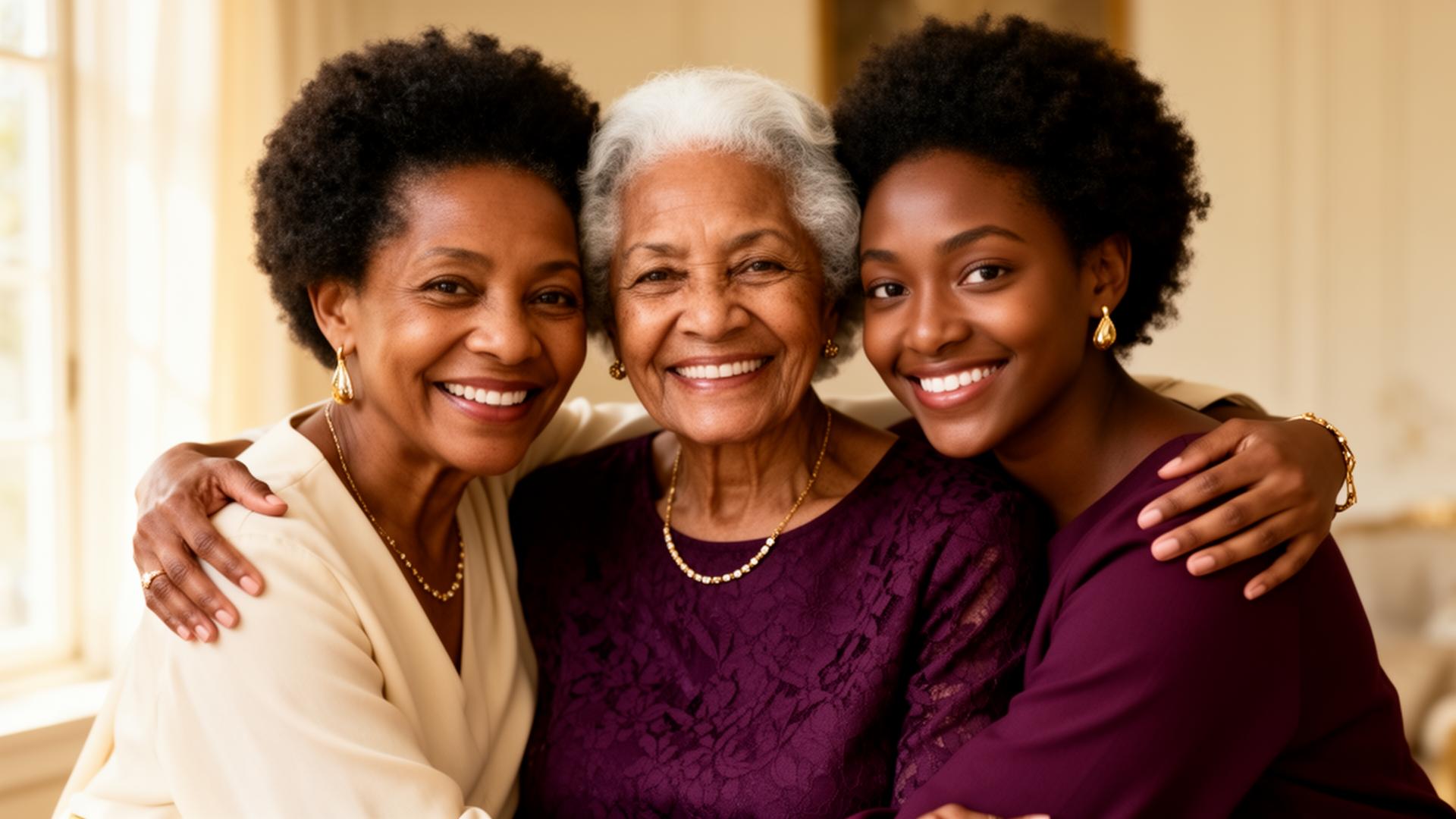 Three generations of African American women embracing