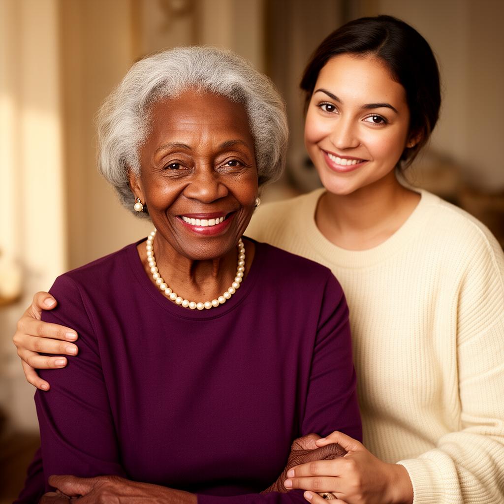 Senior African American woman with a younger supporter